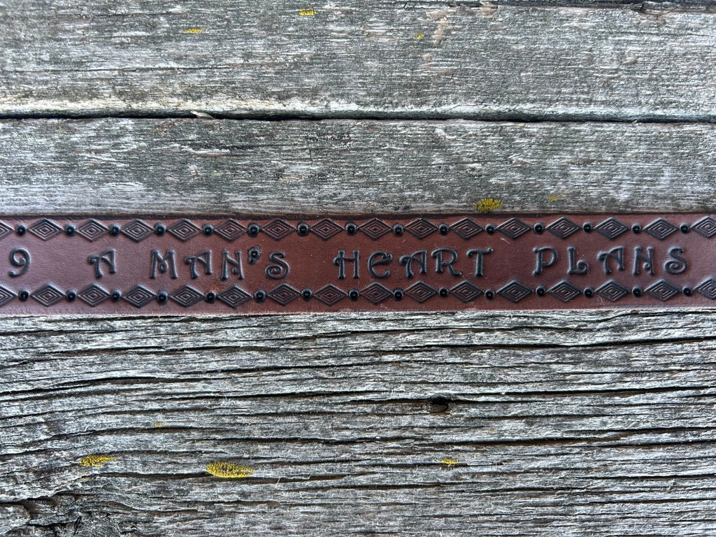 simple tooling with a custom bible verse stamped- Medium Brown antiquing with neatsfoot oil dip finish